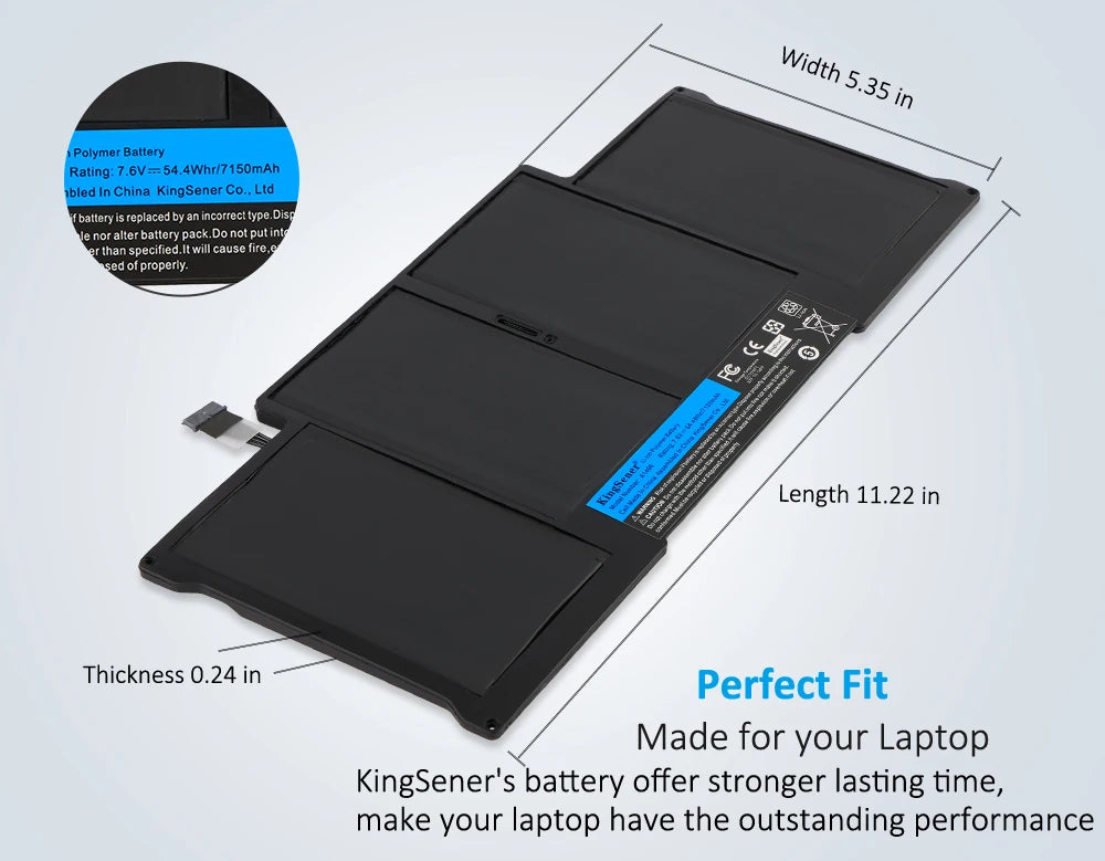 KingSener New Laptop Battery A1496 For Apple MacBook Air 13" A1466 2012/2013/2014/2015/2017 MD760LL/A MD761CH/A 7.6V 7150mAh