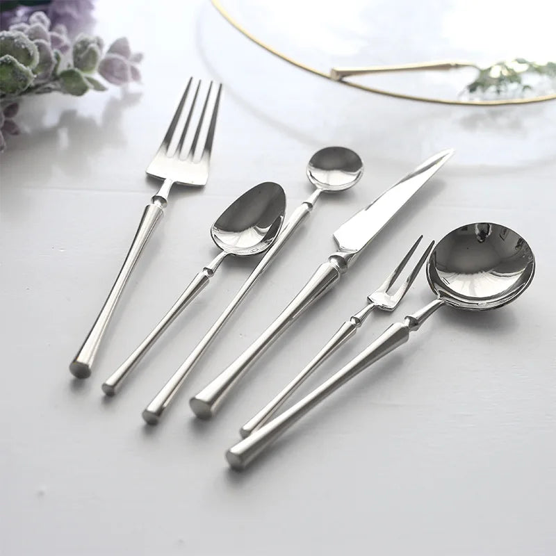 Bright Silver 18/10 Stainless Steel Luxury Cutlery Dinnerware Tableware Knife Spoon Fork Chopsticks Flatware Set Dishwasher Safe