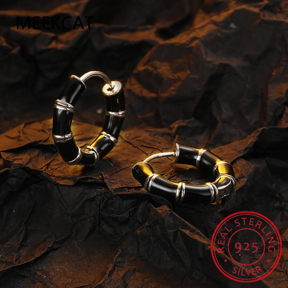 Black Enamel Hoop Earrings for Women