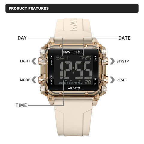 NAVIFORCE Women Sport Digital Watch Fashion Waterproof Silicone Electronic Wristwatch Square LED Luminous Clock Relogio Feminino