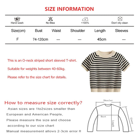 Women Summer New Versatile O-neck Striped Short Sleeved T-shirt Elastic Simple Basic Crop Tops Slim Outer Wear Knit Bottom Shirt