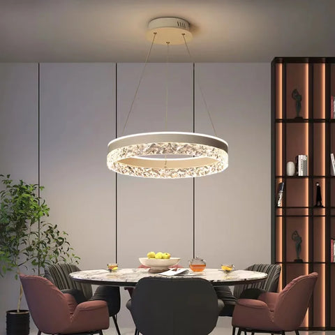 Nordic Creative Modern LED Chandelier Ceiling Dimmable Round Chandelier Living Room Dining Room Bedroom Glossy Lighting Fixtures