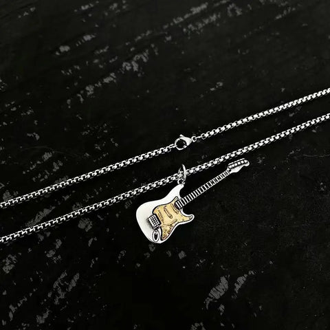 Rock Music Guitar Necklace Men Women Punk Hip Hop Pendant Fashion Personality Rider Jewelry for Boyfriend