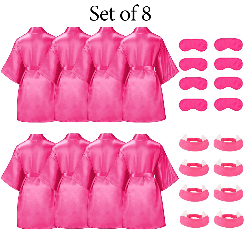 6-15Pack Spa Party Robes Kimono Girl Birthday Favors Kids Satin Bathrobe Slumber Party Costume Supplies Women Headband Blindfold