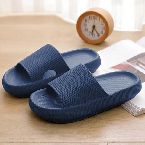 Women Bathroom Slippers Cloud Cushion Slides Summer Flat Sandals Thick Platform Shoes Man Indoor Non-Slip Flip Flops Couple Shoe