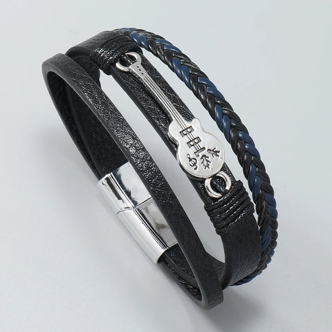 Hip-hop rock jewelry bracelets bangles fashion guitar PU leather bracelet for men