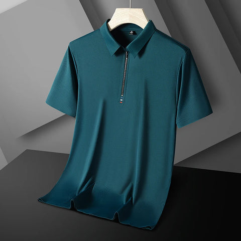 Summer Men Polo Shirt Cool Thin T Shirt Zipper