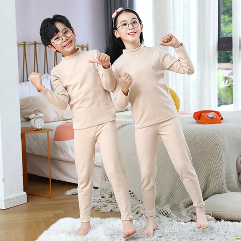 Kids Autumn Cotton Thermal Underwear Tops+Pants 2-Piece Set Boys Sleepwear Cartoon Print Girls Pajama Suit Winter Clothes 3-14 Y