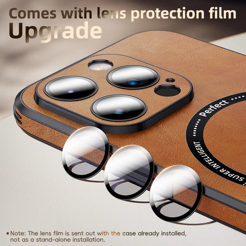 Glass Lens Protect Magnetic Leather Phone Case For iPhone 15 14 13 12 11 Pro Max