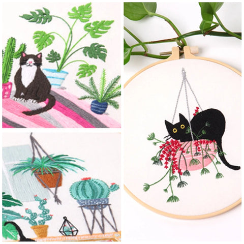 Embroidery Kits Cat Landscape Embroidery Stitching Kits With Hoop Art  Needle Thread DIY Crafts Ornament Sewing Accessorie