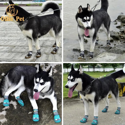 Silicone Dog Shoes Waterproof Motion Outdoor Dog Boots Winter Warm Pet Snow Booties  Anti-slip Rain Shoes for Medium Large Dog