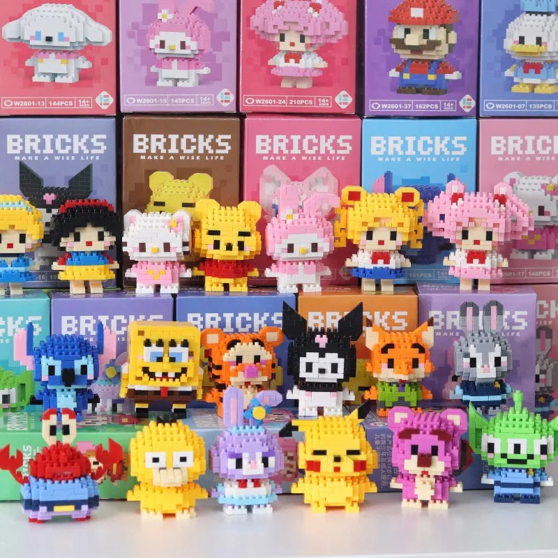 Disney Anime Princess Building Blocks Stitch Mickey Mouse mini Action toy Figures Blocks Toys Bricks Assemble Toys Kids Gifts