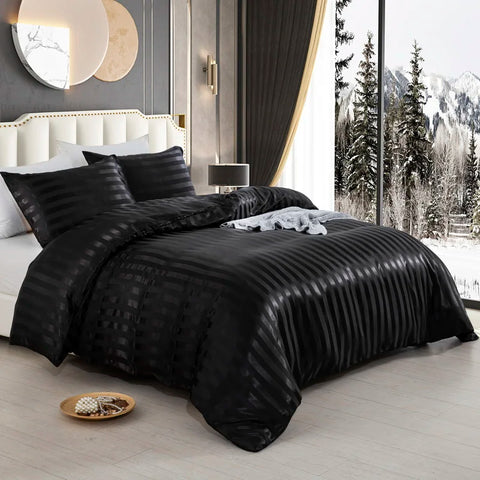 3 Pieces Satin Striped Duvet Cover Set