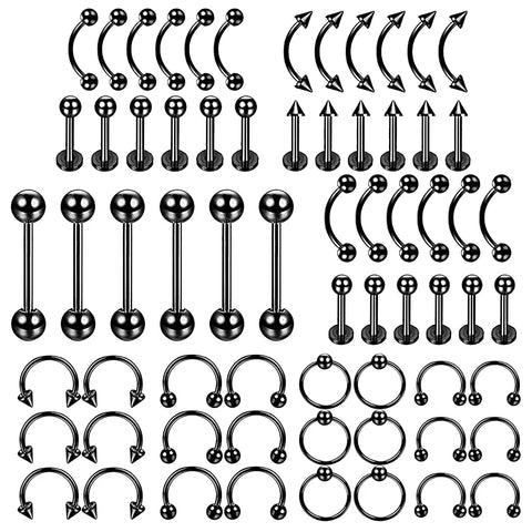 6 PCS Professional Piercing Kit Stainless Steel 14G 16G Belly Tongue Tragus Nipple Lip Nose Ring Body Jewelry Black