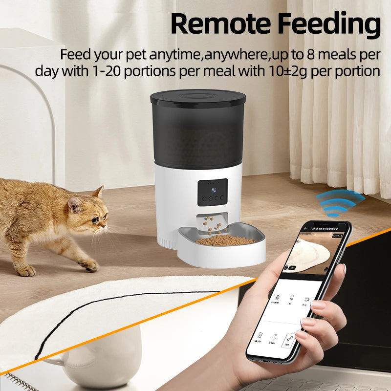 Cat Food Dispenser Pet Smart Voice Recorder Remote Control Auto Feeder