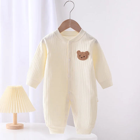 2024 Autumn Baby Romper Solid Color Bear Jumpsuit Cotton Spring Newborn One-Pieces Clothing for Boys Girls Infant Onesie 0-18M