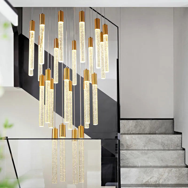 Crystal column stair chandelier modern simple restaurant sales department project duplex living room LOFT hollow high long lamp