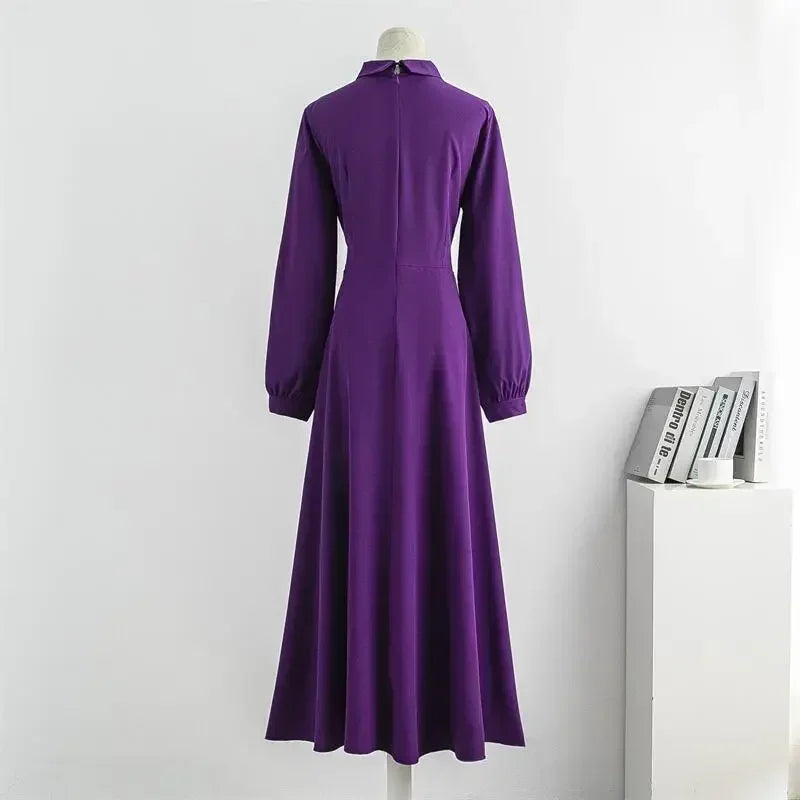 Muslim Dresses Spring Autumn Long Dresses Fashion Female Vintage Full Sleeve A-line Casual Chiffon Dress Women Maxi Dresses