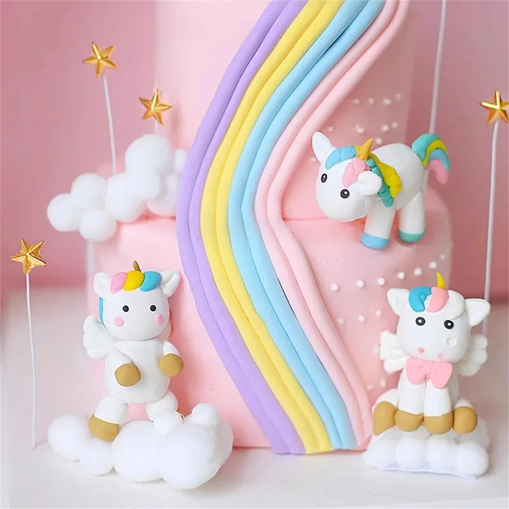 Rainbow Unicorn Cake Topper Girl Birthday Decoration Cupcake Toppers Party Supplies Kids 1st Happy Birthday Unicorn Theme Decor