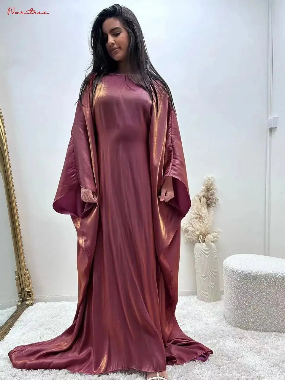 Fashion Shiny Bat sleeved Muslim Dress Robe Syari Female Full Length Butterflies Abaya Muslim Dress Worship Service Abaya wy2001