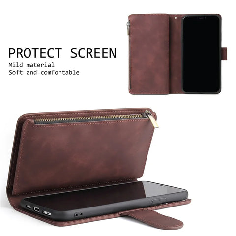 One Plus 9 8 Pro Coque Zipper Purse Flip Leather Case