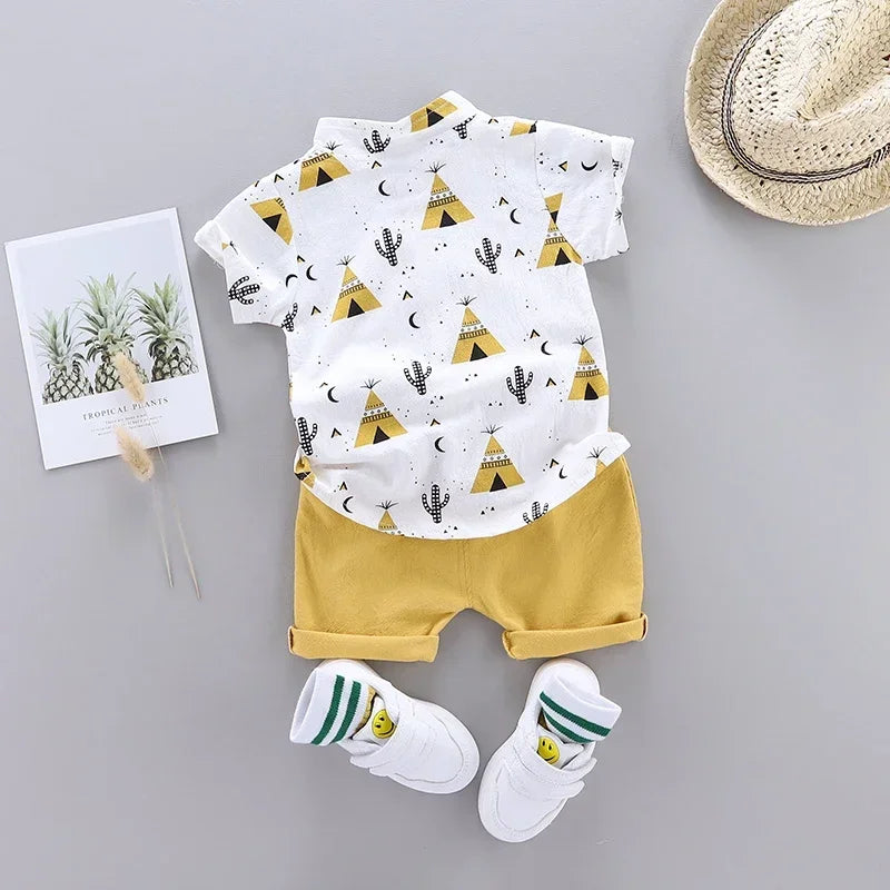 Baby Clothes Cool Pyramid Summer Short-sleeved Shirt Set Infan Toddler Boy Girls Clothes Suit