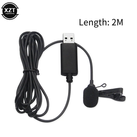 Laptop Live Recording USB Plug Mic 2m Portable Mini Clip-on Omni-Directional Stereo USB Mic Microphone Supplies for PC Computer