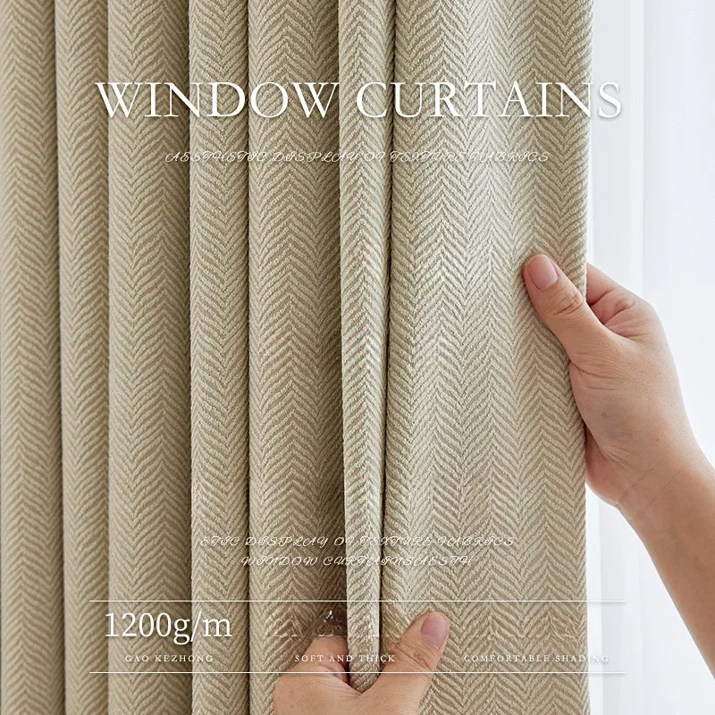 Herringbone Chenille Beige Curtains for Living Dining Room Bedroom High Blackout Fabric New Luxury Thickened Texture Custom