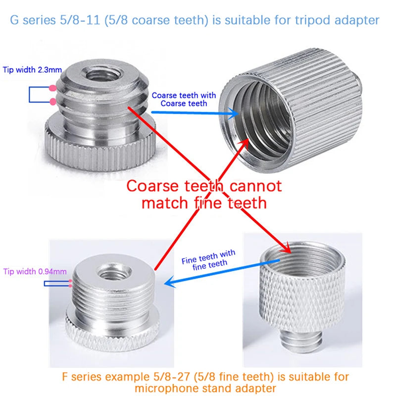 Microphone Stand Conversion Screws 1/4" to 5/8" Thread Screw Mount Adapter for Microphone Stable Clip Cantilever Stand