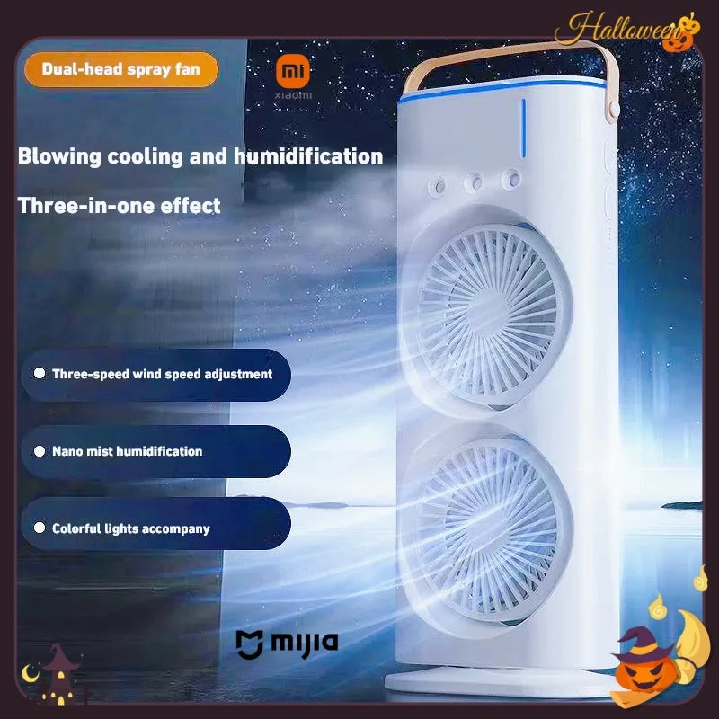 Xiaomi 선풍기 Spray Air Conditioning Fan 3 speed USB Charging Bass Portable Air Cooler Humidified Cooling Fan Night Light