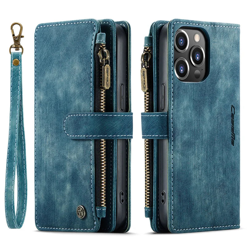 CaseMe Zipper Wallet Flip Leather Phone Case For iPhone 15 14 Pro Max 13 12 11 XS XR X SE 2022 8 7 6 Plus Multi Card Cover Coque