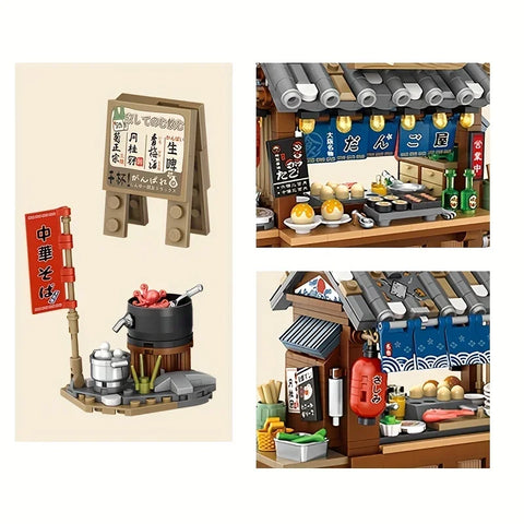 New Style Food Stall Braised Octopus Restaurant Mini Building Blocks