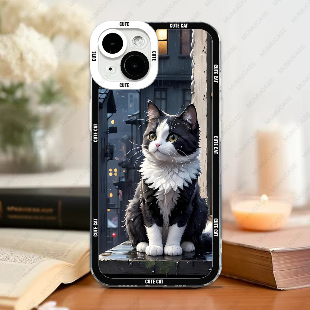 Phone Case For iPhone 15 14 13 Pro Max 12 Mini 11 XS X XR SE 7 8 Plus Soft Cover Cute Cat