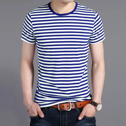 COODRONY Round Neck Stripe Contrast Design Short Sleeve Tee Men Clothing Summer Classic T-Shirt Fashion Low-Key Casual Top W5553