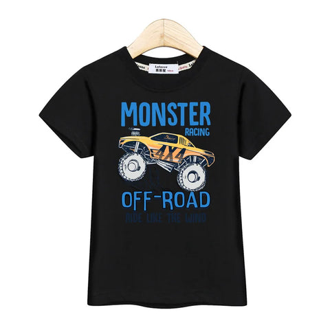 3-13T Baby Boys Monster Truck T-shirt Children Short Sleeved Cotton Clothing Summer Cartoon Shirt