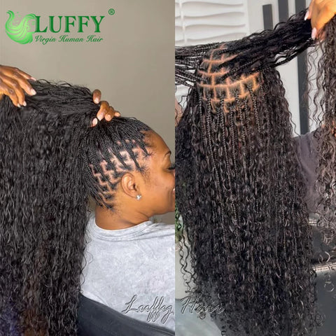 Crochet Boho Box Braids With Human Hair Curls Synthetic Braiding Hair Pre-looped Box Braids with Curly Ends For Women