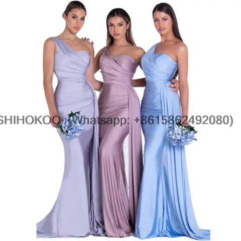 royal blue bridesmaid dresses women for wedding new satin one shoulder sexy mermaid vestidos para bodas mujer invitada chic