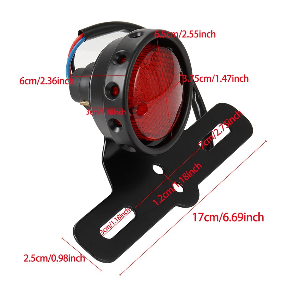 Motorcycle Rear Tail Brake Stop Light LED Retro Red Lamp W/ License Plate Mount for Harley Honda Suzuki Chopper Bobber