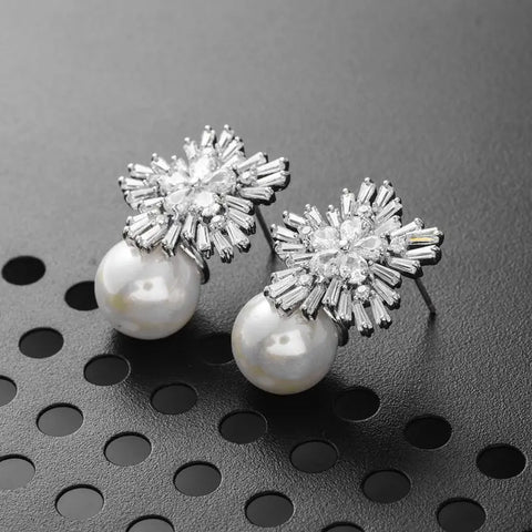 Flower Design Simulated Pearl Earrings for Women