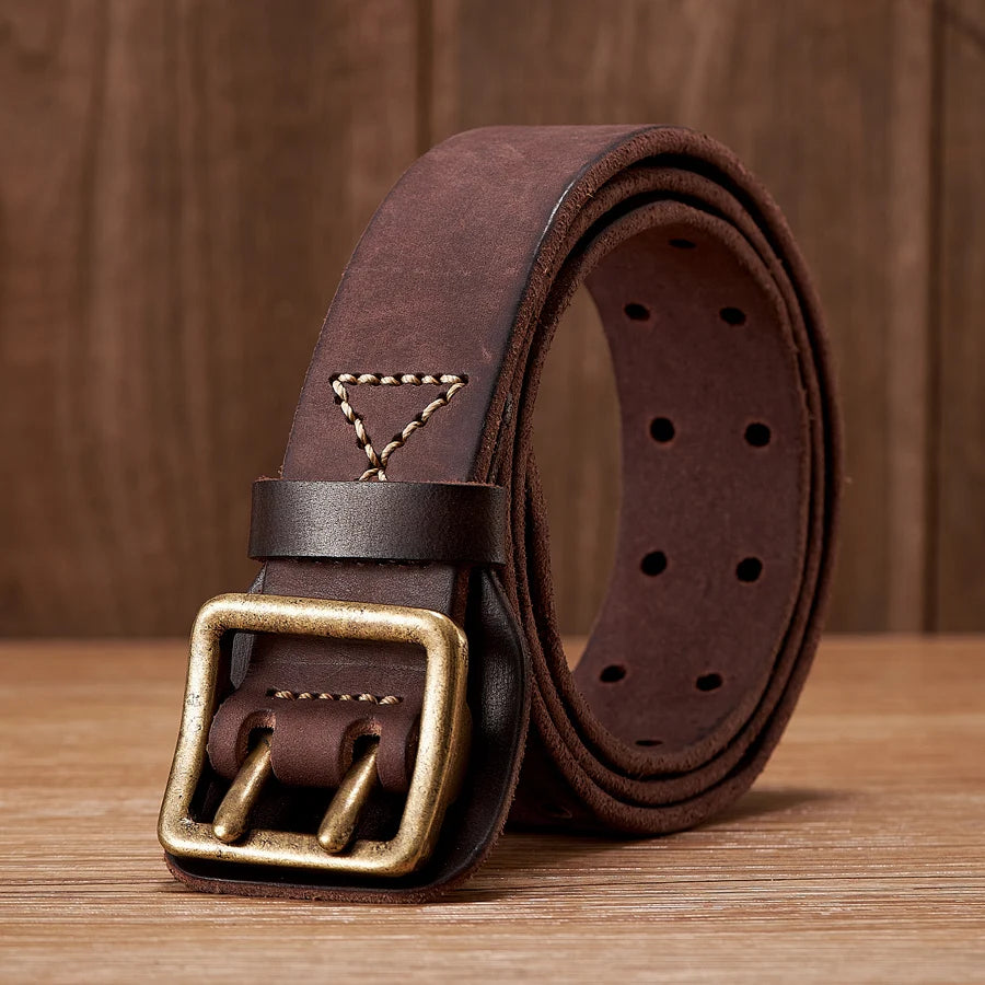 Thick Cowskin Genuine Leather Belt Brass Copper