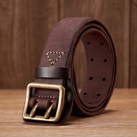 3.8C Men Belts Retro Original Pure Thick Cowskin Genuine Leather Belt Brass Copper Buckle Designer Cowboy Jeans Belt Male Strap