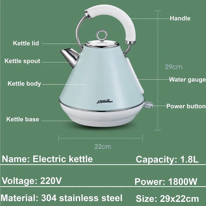 220V Retro Electric Kettle Stainless Steel Teapot Household Thermo Pot