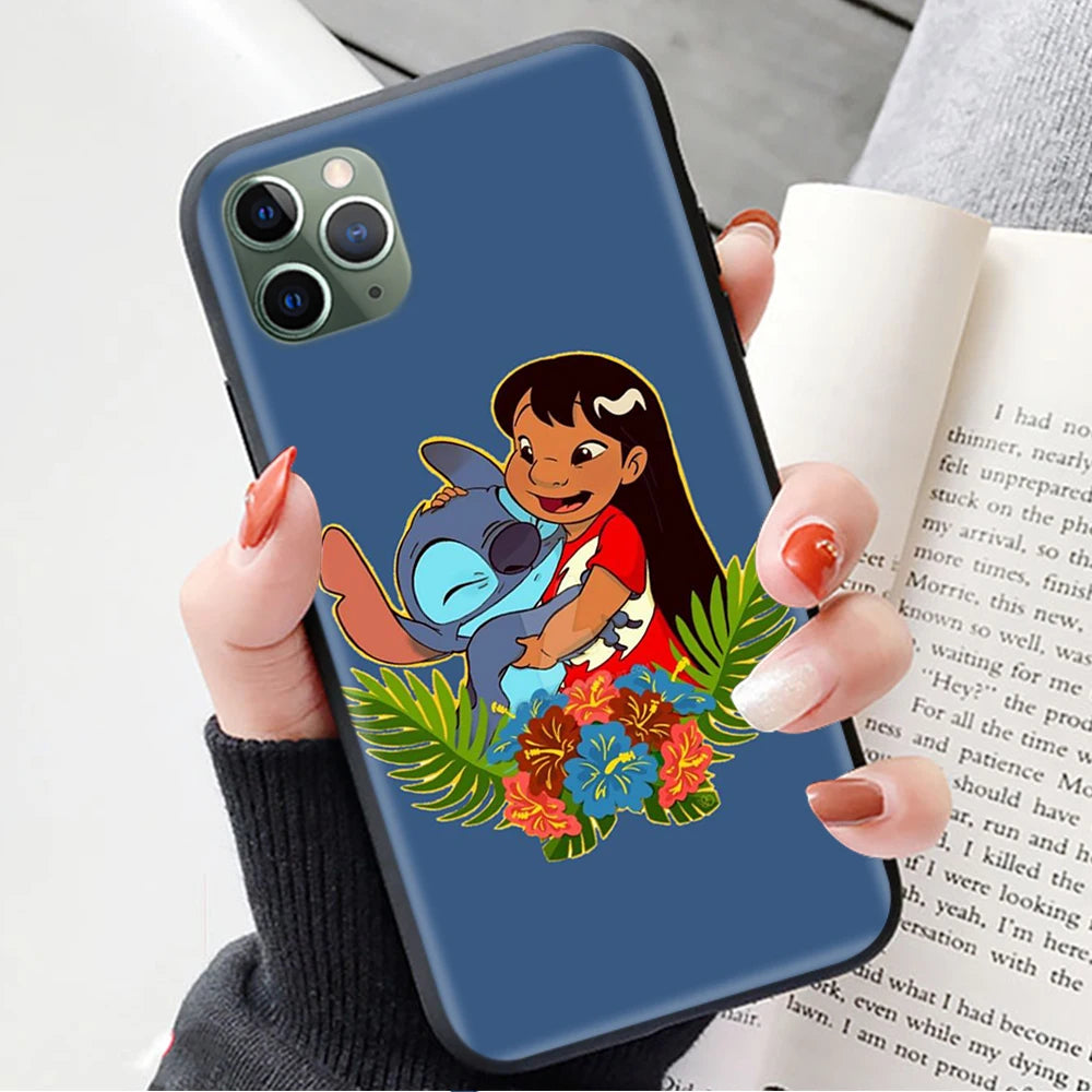 Black Case for iPhone 6 6s 5 5s 7 8 SE XR Plus 15 Pro Max Cover Z-63 Lilo & Stitch