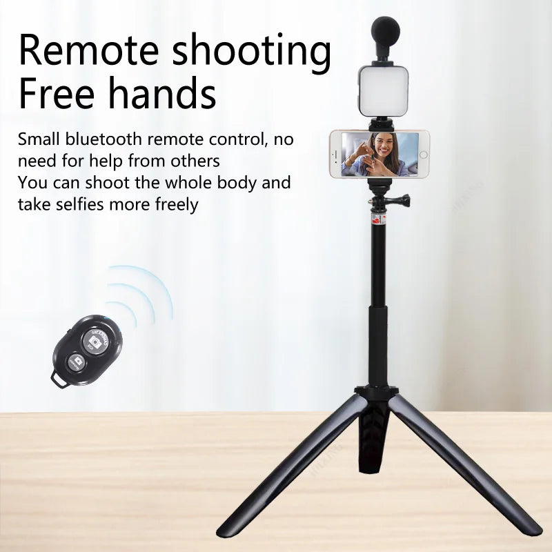 Selfie Photography Video Handheld Vlog Stand Tripod Stabilizer Kit LED Light Microphone Remote Shutter Phone Camera Video Record