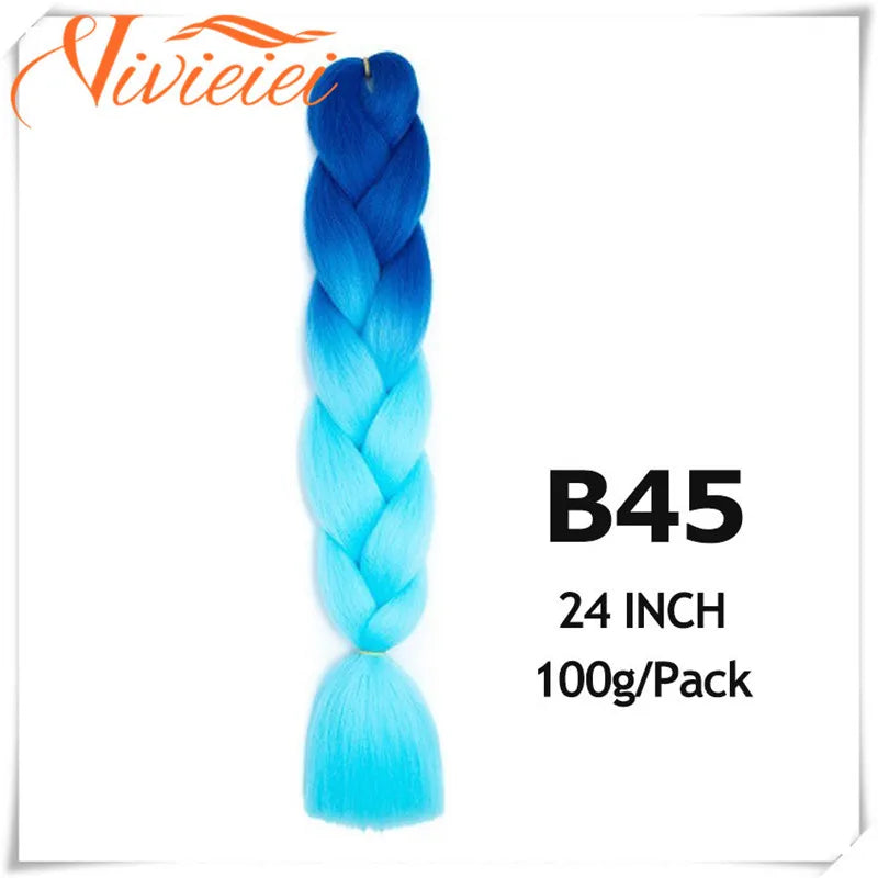 VIVIEIEI Synthetic Braiding Hair 24 Inch Jumbo Braid Ombre Jumbo Hair Extension for Women DIY Hair Braids Purple Pink Yellow Red