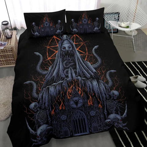 Skull Skeleton Satanic Goat Skull Duvet Cover Set