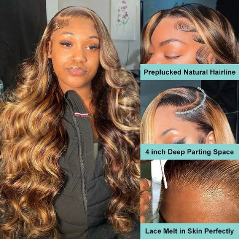 Human Hair Lace Frontal Wigs 250 Density Colored Ombre