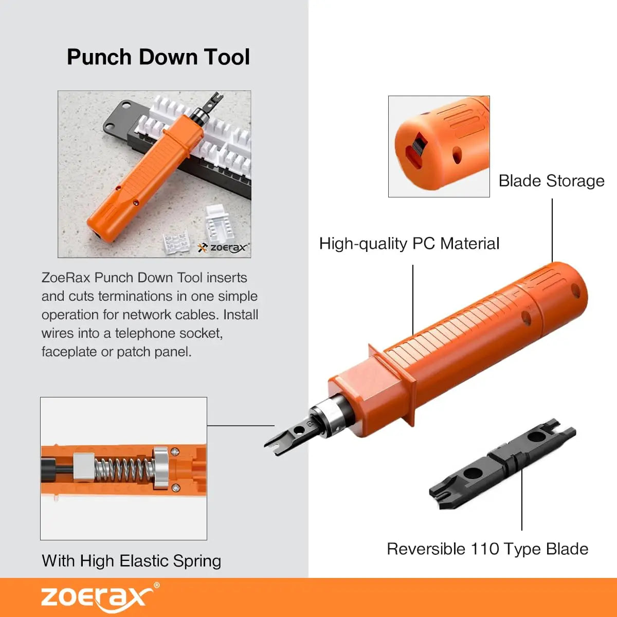 ZOERAX Professional Network Tool Kit, 8 in 1 RJ45 Crimp Tool Kit - Pass Through Crimper, RJ45 Tester, Punch Down Tool, Stripper