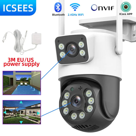 Wifi Surveillance Camera 4K 8MP Dual Lens Wireless Outdoor Security PTZ IP Cameras AI Human Detect CCTV Camera 4X Digital Zoom