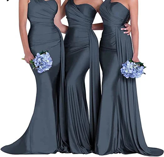 royal blue bridesmaid dresses women for wedding new satin one shoulder sexy mermaid vestidos para bodas mujer invitada chic